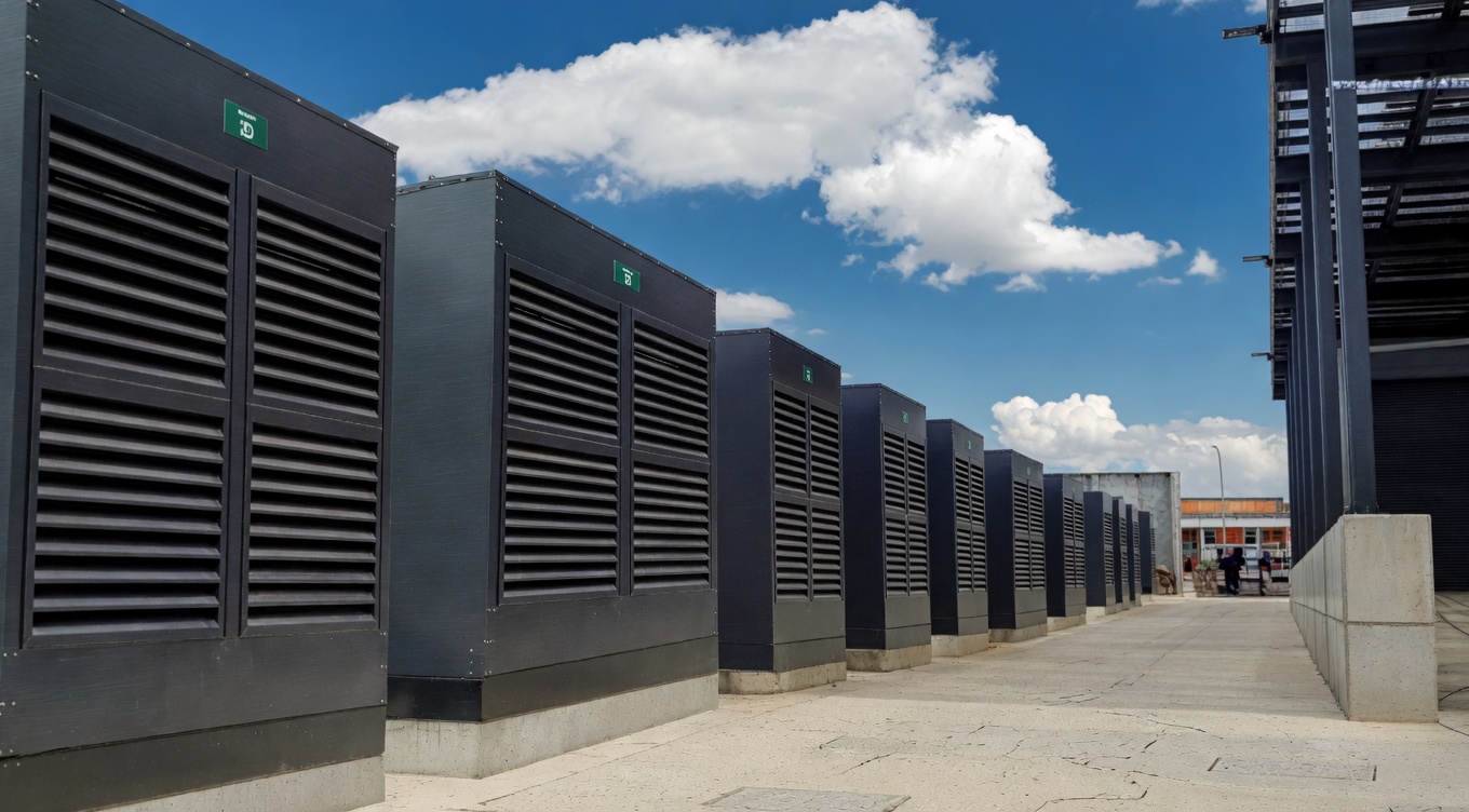 Row of FlexEgen acoustic enclosures — modular deployment at scale.